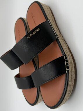 Coach Franca Espadrille Sandals Women Size 6.5B Black Leather Platform Shoes